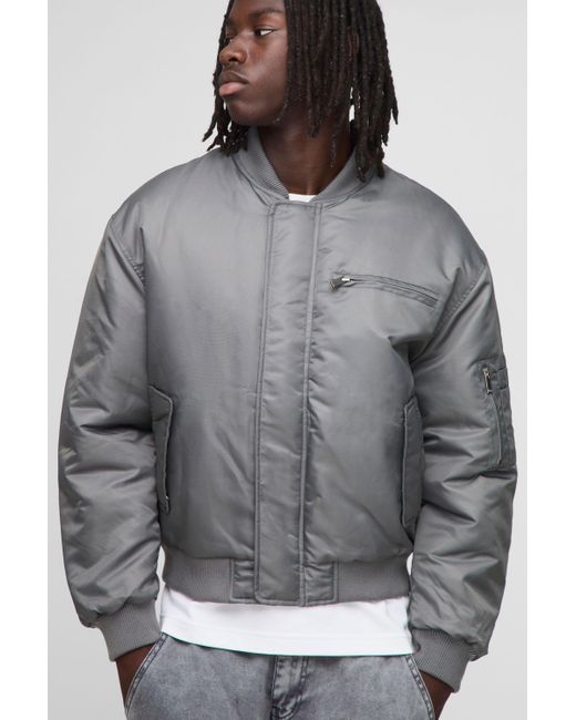 BoohooMAN Gray Boxy Fit Ma1 Bomber Jacket for men