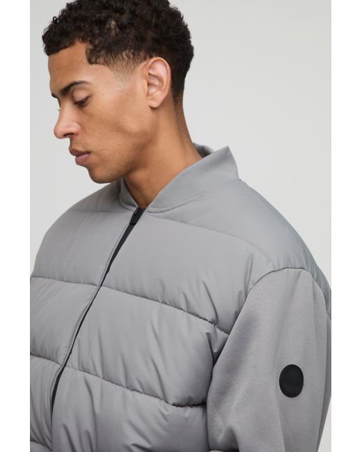 Regular Fit Quilted Scuba Sleeve Puffer Boohoo de color Gray