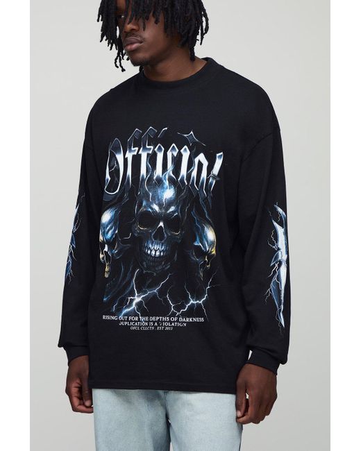 BoohooMAN Blue Tall Oversized Official Skulls Large Scale Long-Sleeved Print T-Shirt for men