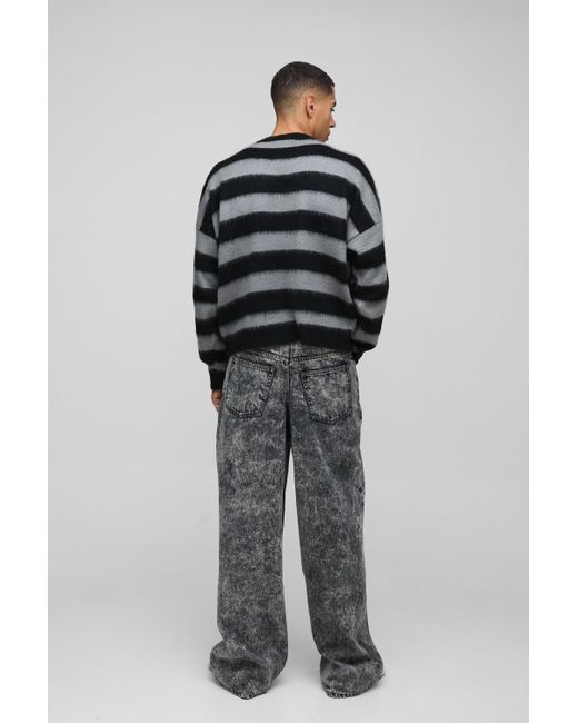 BoohooMAN Kastiger gestreifter Strickpullover in Gray für Herren