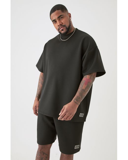 BoohooMAN Black Plus Oversized Scuba T-shirt & Relaxed Short Set for men