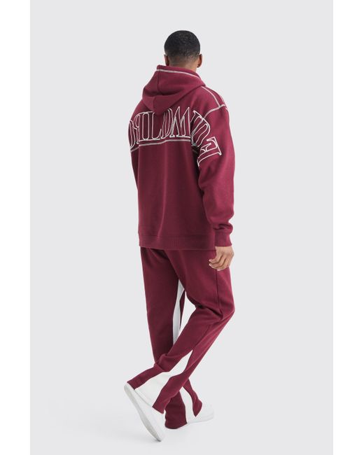 BoohooMAN Red Oversized Worldwide Contrast Stitch Hooded Gusset Tracksuit for men