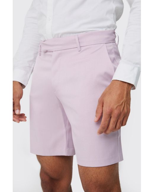 BoohooMAN Pink Textured Slim Fit Suit Shorts for men