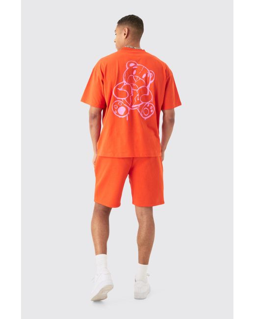 BoohooMAN Orange Relaxed Homme Print Jersey Shorts for men