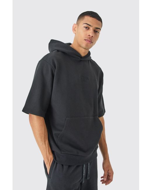 BoohooMAN Edition Oversized Heavyweight Short Sleeve Hoodie in
