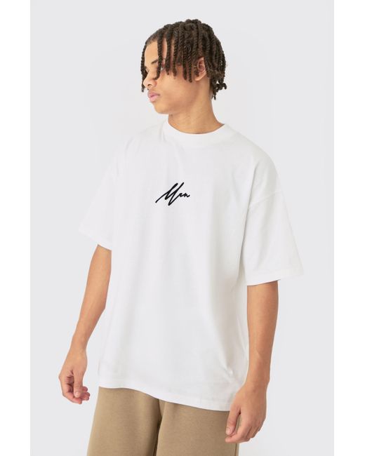 BoohooMAN White Oversized Extended Neck Flock Printed T-shirt for men