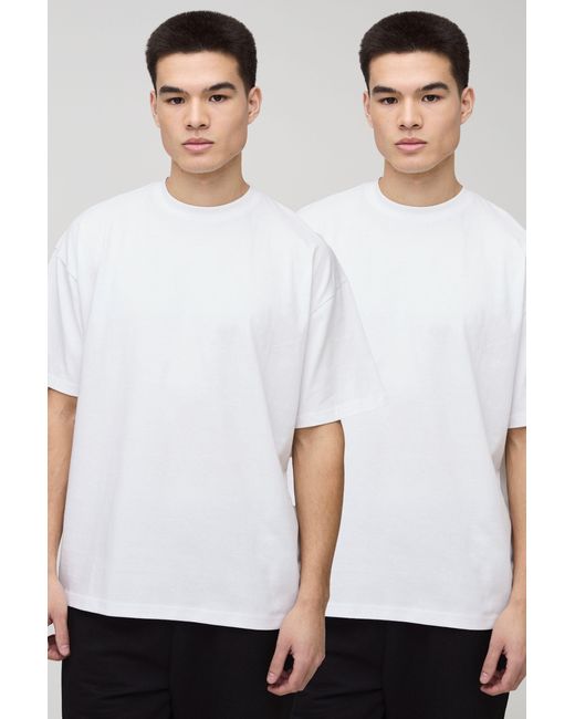 BoohooMAN White 2 Pack Oversized Basic Crew Neck T-shirts for men