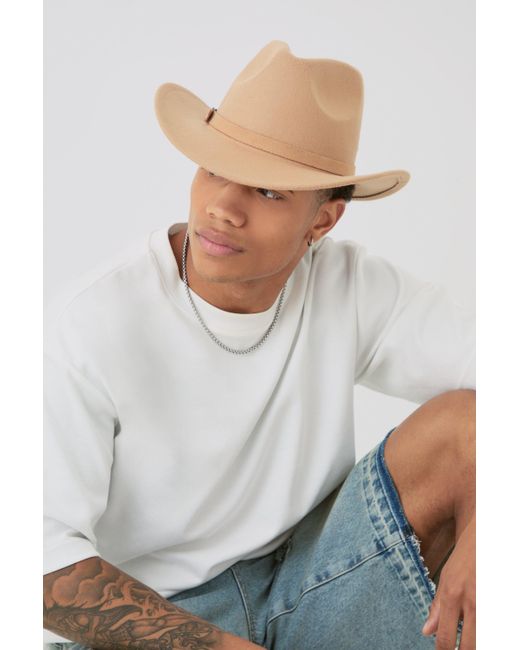 BoohooMAN White Melton Western Hat In Stone for men