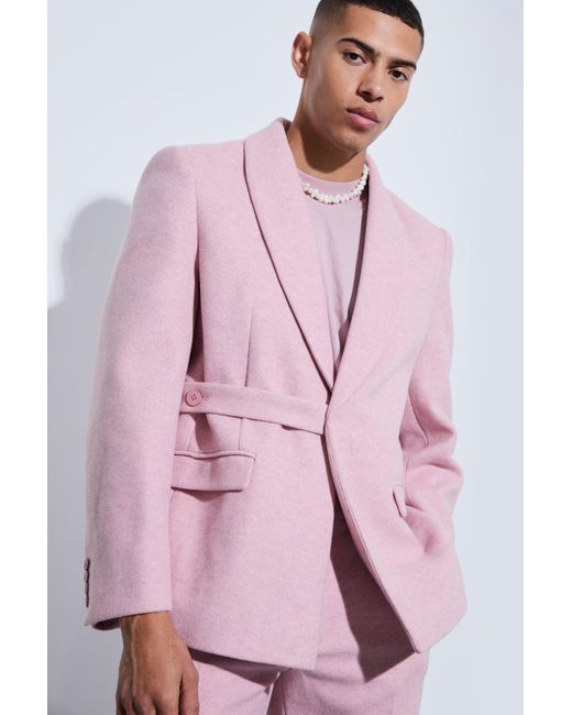 BoohooMAN Melton Wool Oversized Strap Detail Blazer in Pink für Herren