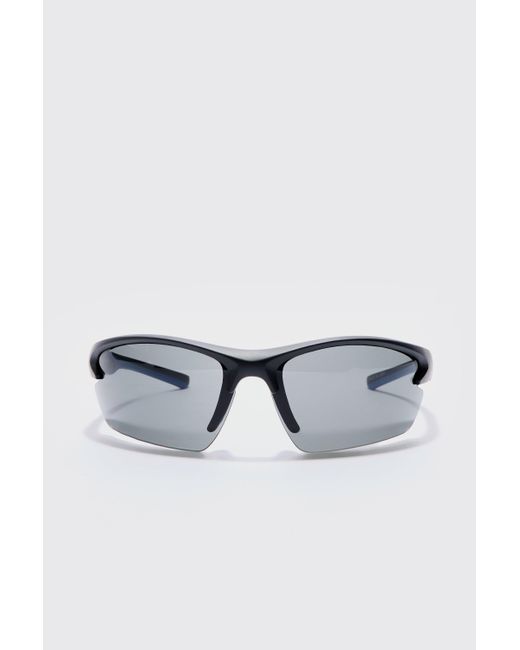 BoohooMAN White Rimless Racer Sunglasses In Blue for men