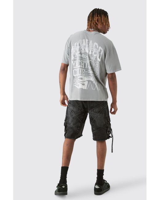 BoohooMAN Gray Tall Monaco Moto Back Graphic T-shirt In Grey for men