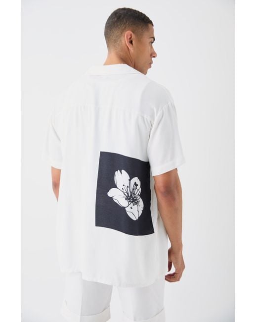 BoohooMAN White Oversized Viscose Back Flower Shirt for men