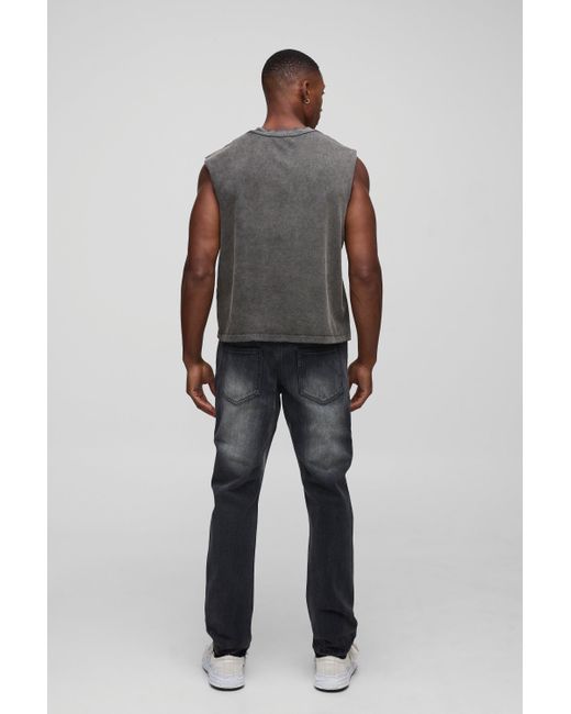 BoohooMAN Black Slim Fit Subtle Ripped Tinted Jeans With Let Down Hem for men