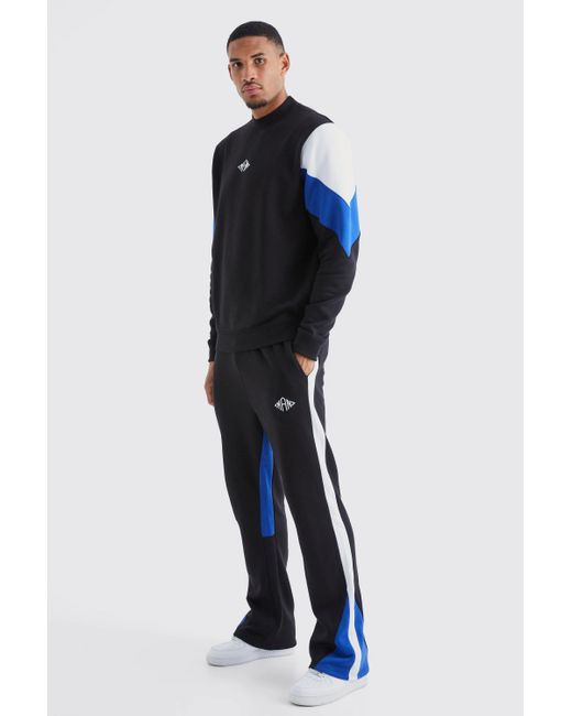 BoohooMAN Blue Tall Man Colour Block Sweater Gusset Tracksuit for men