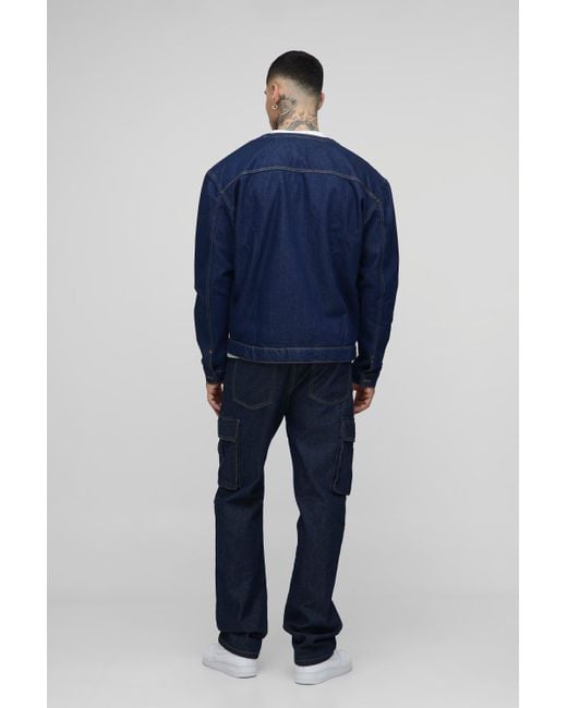 Boohooman Oversized Mens Denim Jacket BoohooMAN Tall Contrast