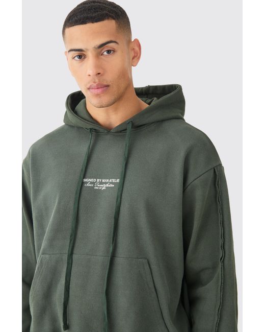 BoohooMAN Green Oversized Boxy Official Spray Wash Hoodie for men