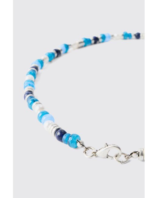 BoohooMAN Beaded Shell Necklace In Blue for men