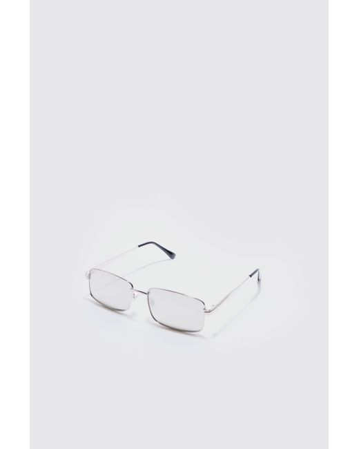 Boohoo White Metal Rectangular Sunglasses In Silver