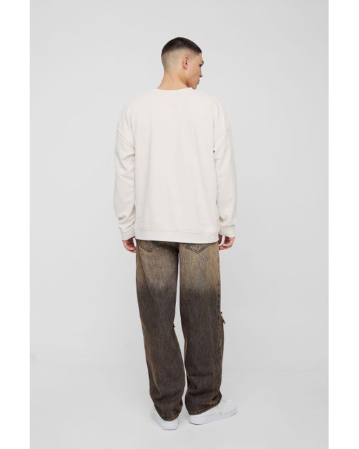 BoohooMAN Gray Oversized Pour Homme Vintage Slogan Print Sweatshirt for men