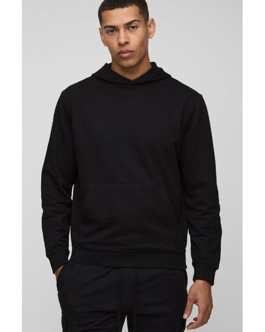 BoohooMAN Black 260Gsm Loopback Basic Regular Fit Over The Head Hoodie for men
