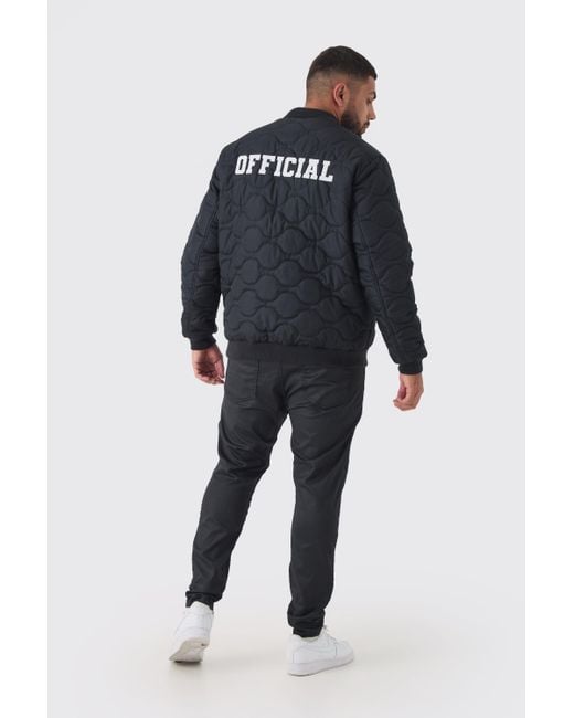 BoohooMAN Blue Plus Official Quilted Bomber Jacket for men