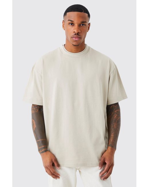BoohooMAN White Oversized Extend Double Neck Heavy T-shirt for men