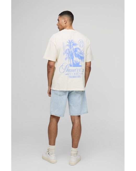 BoohooMAN White Oversized Miami Beach Palm Printed T-shirt for men