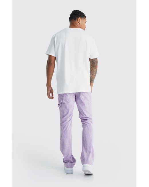 BoohooMAN Purple Fixed Waist Slim Flare Tie Dye Corduroy Trouser for men