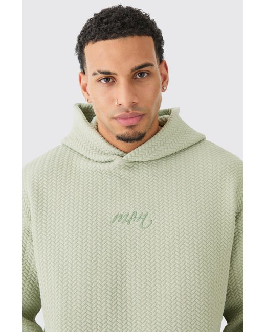 BoohooMAN Quilted Herringbone Oversized Man Embroided Hooded Tracksuit in Green für Herren