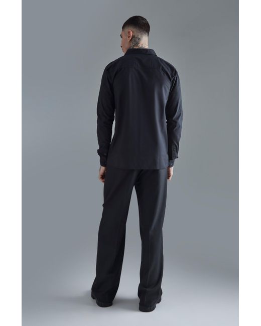 BoohooMAN Tall Longsleeve Drop Revere Poplin Panel Shirt in Gray für Herren