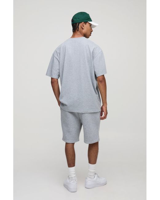 BoohooMAN Gray Marl Loose Fit Mid Length Embroidered Short for men