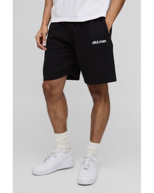BoohooMAN Black Relaxed Fit Mid Length Ofcl Basic Shorts for men
