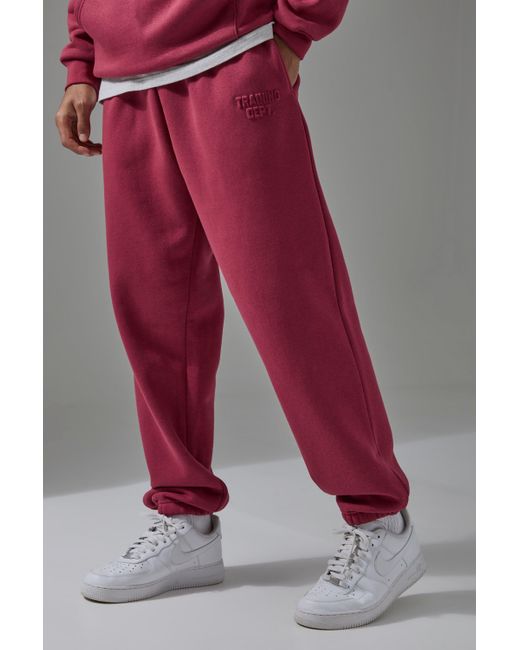 BoohooMAN Red Man Active Training Dept Oversized Embossed Jogger for men