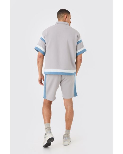 BoohooMAN Gray Ofcl Baseball Shirt And Shorts Set for men