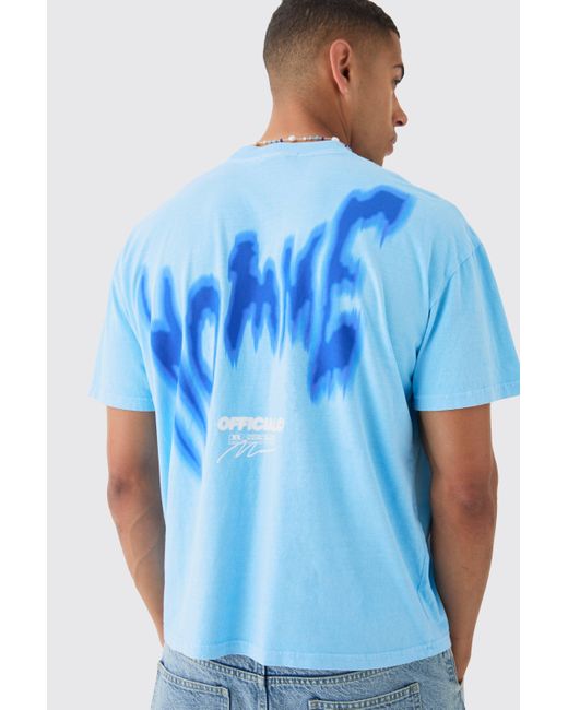 BoohooMAN Blue Oversized Washed Graffiti T-shirt for men
