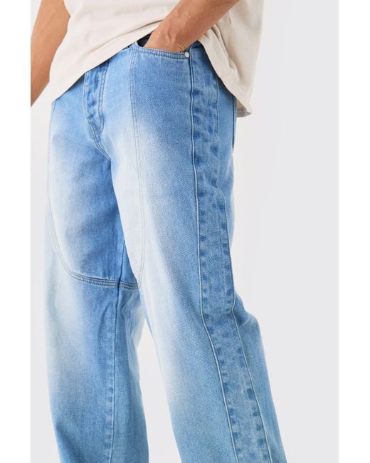 BoohooMAN Relaxed Rigid Western Denim Chaps In Light Blue for men