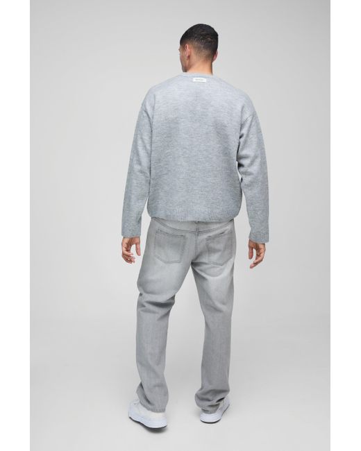 BoohooMAN Gray Oversized Marl Knitted Sweater for men