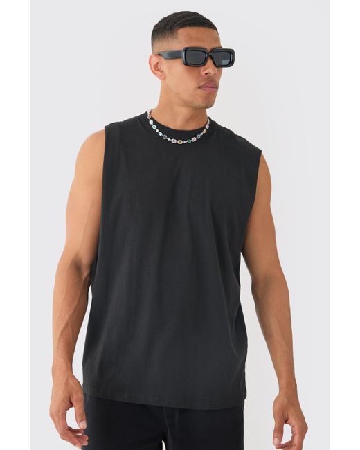 BoohooMAN Black Oversized Space Graphic Tank for men