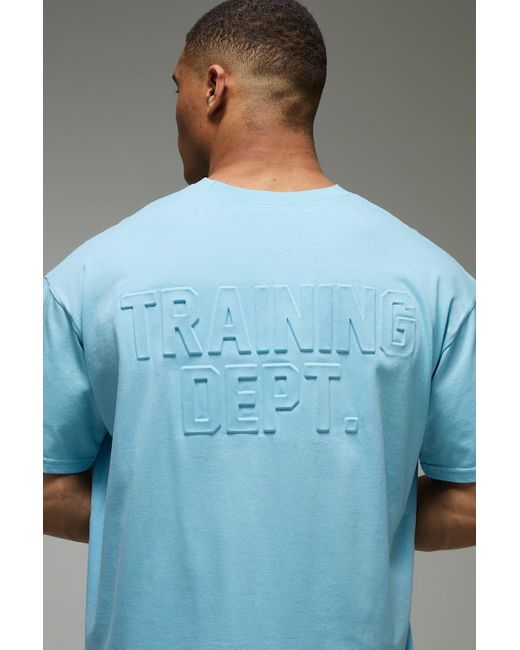 BoohooMAN Blue Training Dept Oversized Embossed T-Shirt & Short Set for men