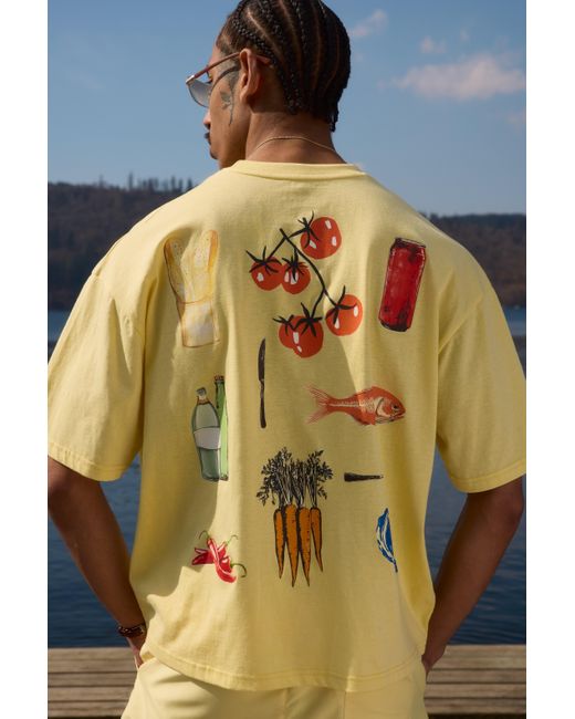 Camiseta Oversize Recta Con Estampado Gráfico De Comida Boohoo de color Yellow