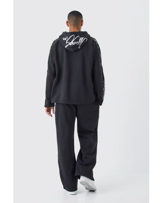 BoohooMAN Blue Oversized Raw Edge Script Embroidered Tracksuit for men