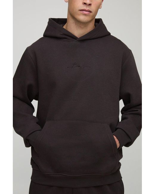 Boohoo Gray Basic Bm Signature Regular Fit Over The Head Hoodie