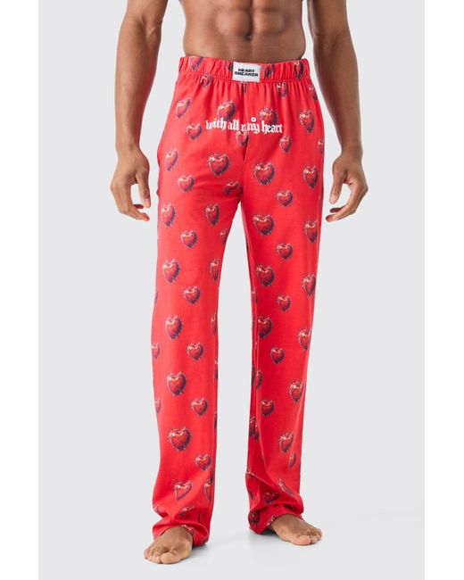 BoohooMAN Red Heart Graphic Lounge Bottom for men