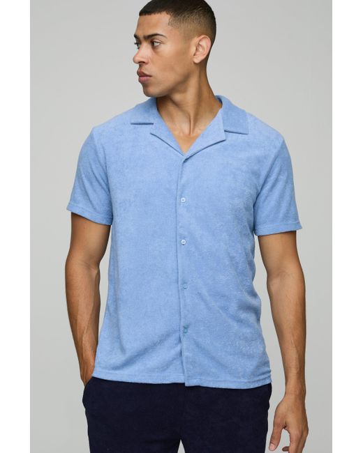 Camisa Regular De Felpa Con Solapas Boohoo de color Blue