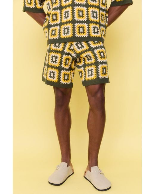 BoohooMAN Yellow Relaxed Crochet Knit Short for men