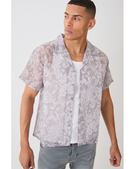BoohooMAN White Short Sleeve Boxy Baroque Sheer Shirt for men