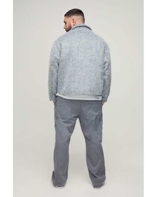 BoohooMAN Gray Plus Wool Blend Smart Zip Up Regular Fit Cargo Jacket for men