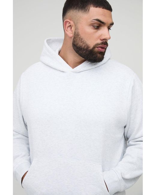 BoohooMAN Plus Basic BM Signature Regular Fit Over the Head Hoodie in White für Herren