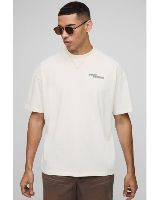 Camiseta Oversize Con Cuello Extendido Y Estampado Gráfico Pour Homme Canine Boohoo de color Gray