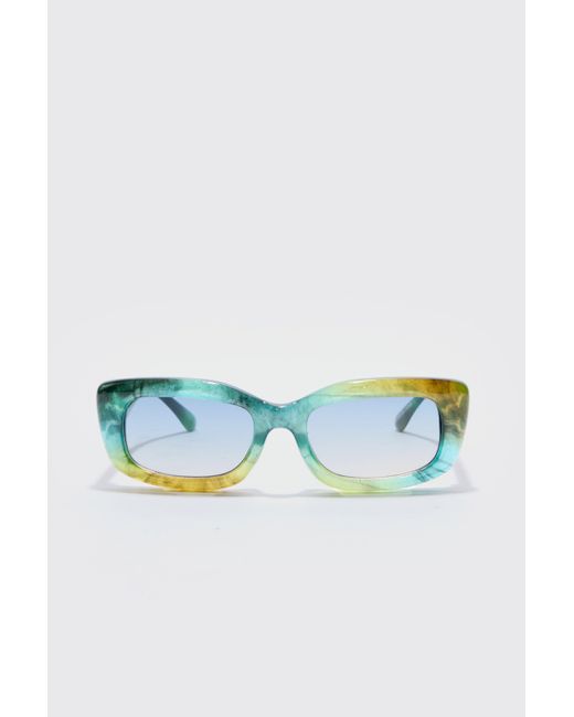 BoohooMAN Blue Rectangle Plastic Sunglasses In Green for men